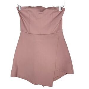 Superdown XSmall XS Pink Blush Avery Strapless Romper Faux Wrap Skirt Overlay